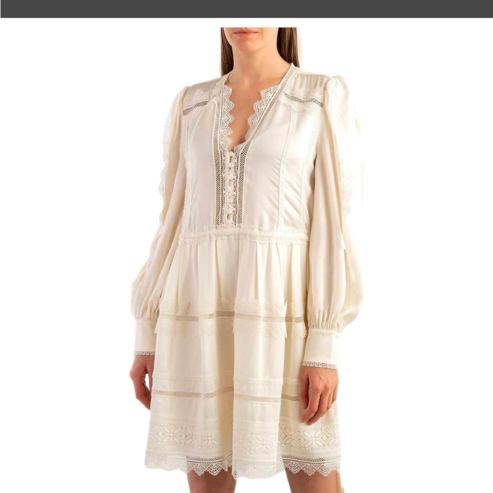 Self-Portrait Cream Long Sleeve Dress